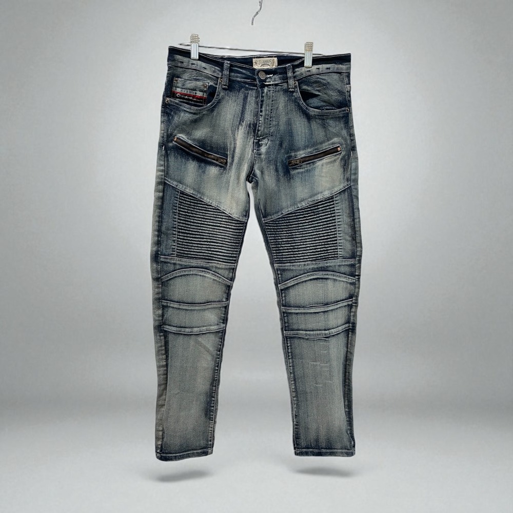 Akademiks Distressed Grey Washed Moto Jeans